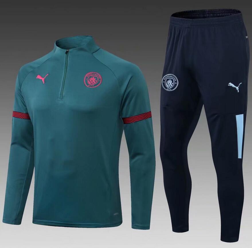 2021/22 Manchester City Green Training Kits Sweatshirt with Pants